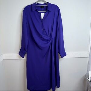 J. Jill Royal Blue Long Sleeve Ruched Elastic Back Dress